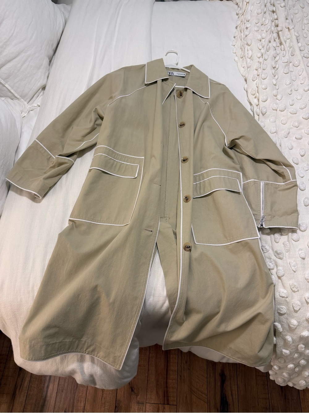 Zara Beige Trench Coat with White Piping